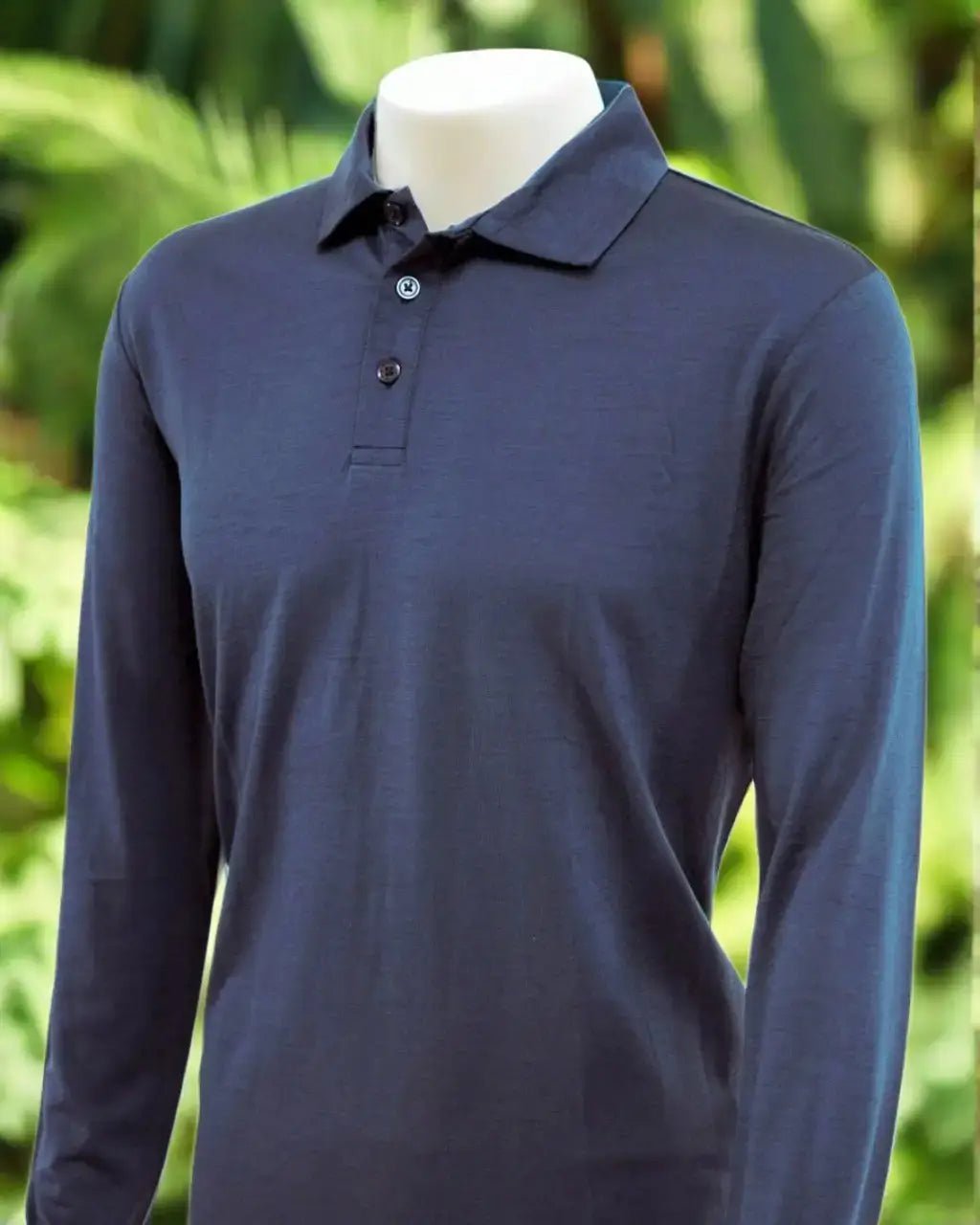 Long Sleeve Polo Shirt - Unisex - Australian Merino Wool - Outer Space Blue - Dark Navy