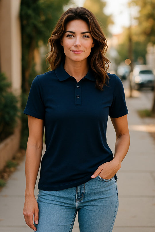 Merino Wool Navy Polo for Lady