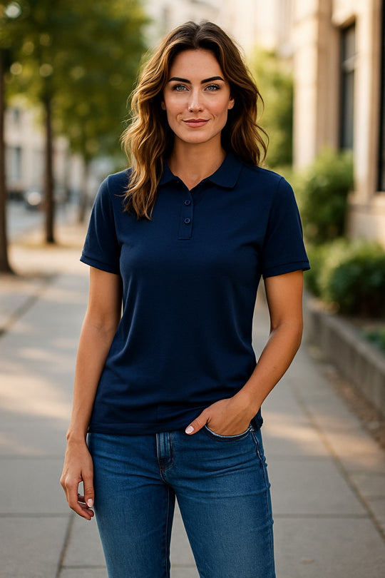 Merino Wool Navy Polo for Lady