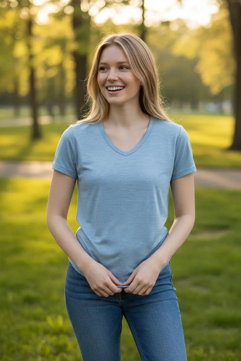 Blue merino wool t-shirt by @TheMerinoPolo
