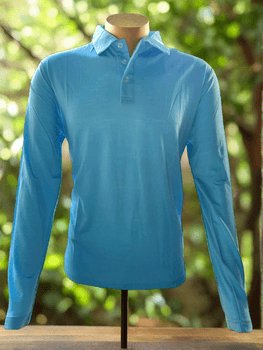 Long Sleeve Polo Shirt - Unisex - Australian Merino Wool - Baltic Blue - Kookaburra Blue - The Merino Polo