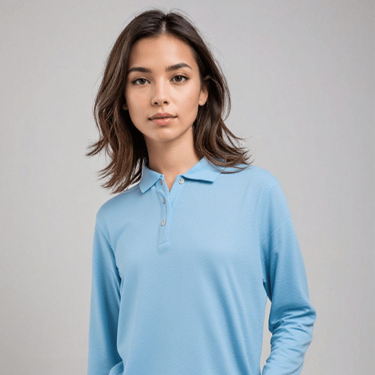 Long Sleeve Polo Shirt - Baltic Blue - Australian Merino Wool. - The Merino Polo