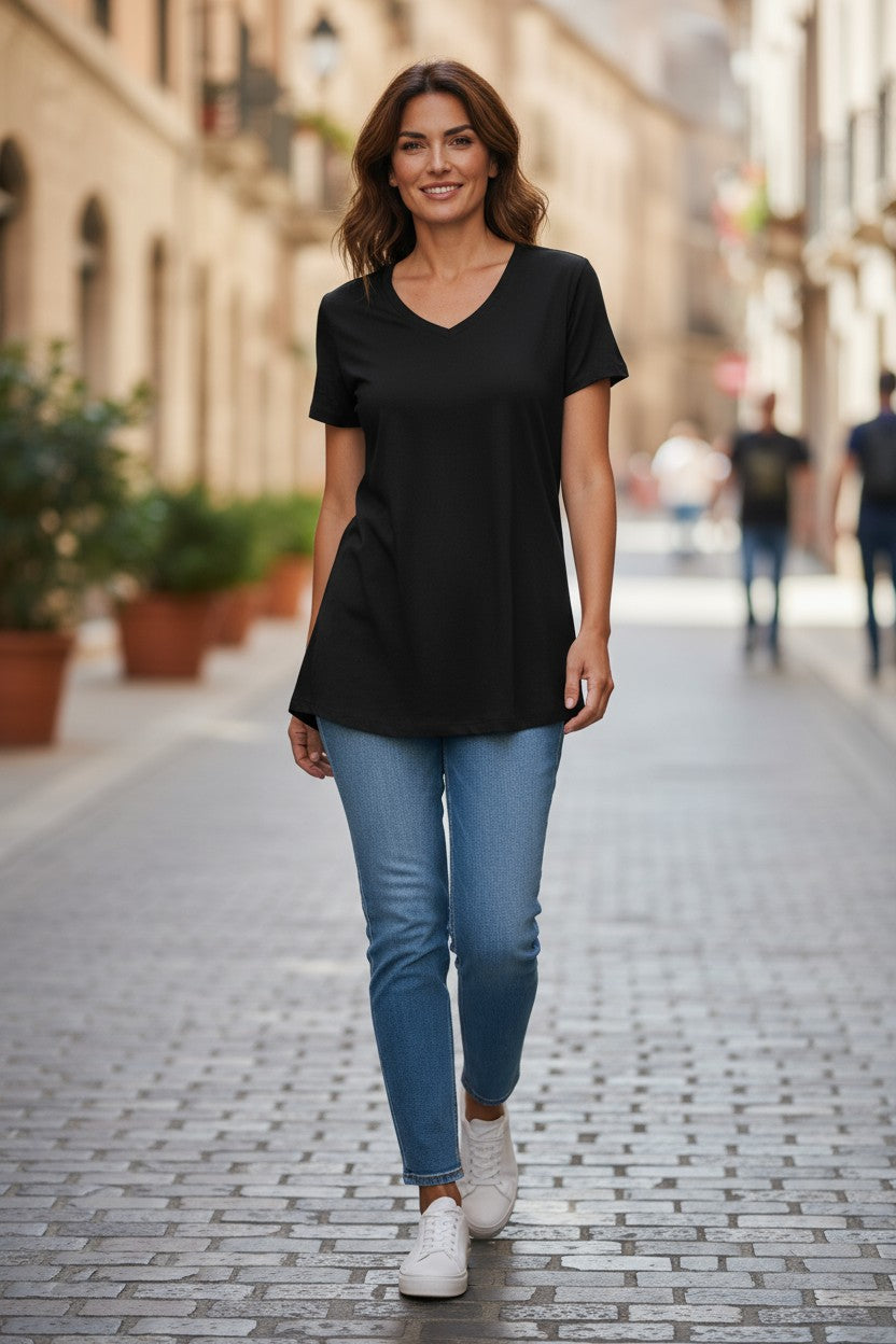 Lady's V-Neck Merino T-shirts