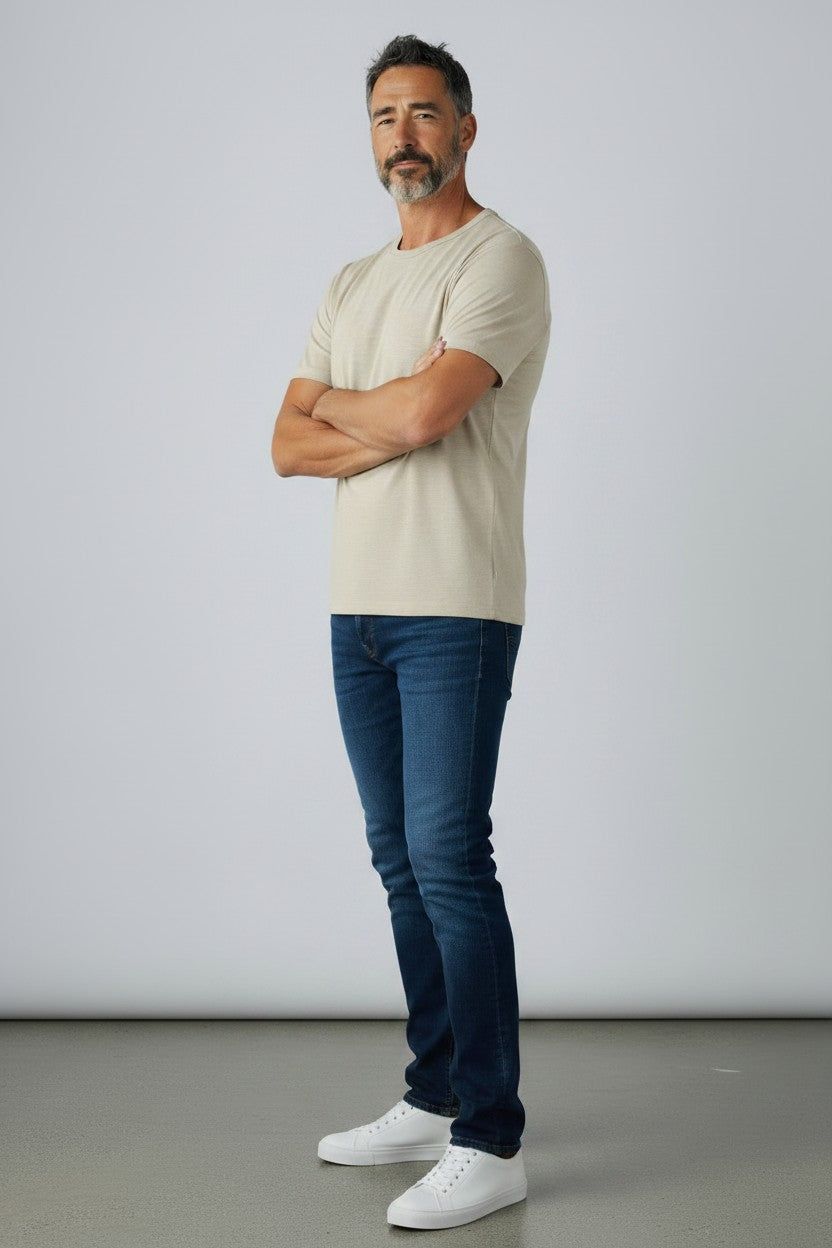 Man wearing merino wool t-shirt