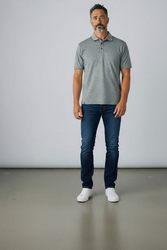 Man in merino wool polo shirt