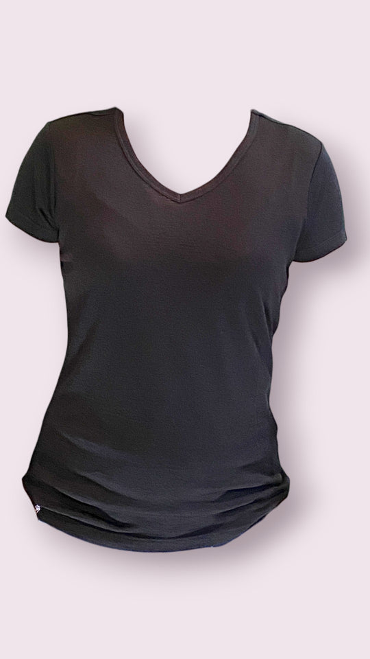 Black merino polo t-shirt for women