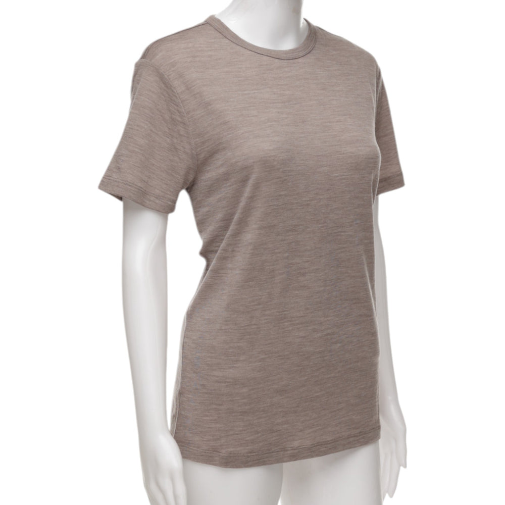 Merino Wool Crew Neck T-Shirt  - Melange Brown - Unisex