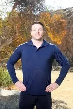 Long Sleeve Polo Shirt - Unisex - Australian Merino Wool - Outer Space Blue - Dark Navy