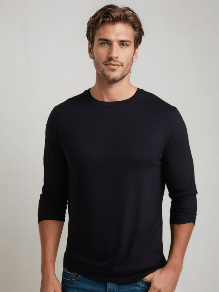 Merino Wool long Sleeve T-Shirt - Unisex - Black Melange - The Merino Polo