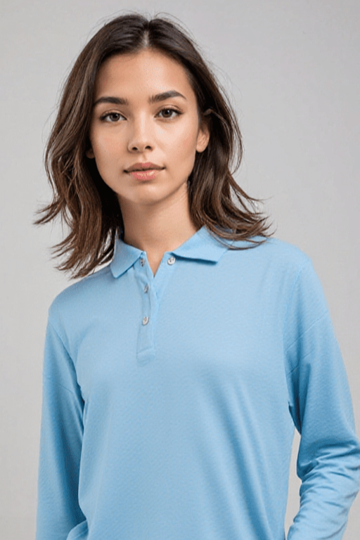 Long Sleeve Polo Shirt - Baltic Blue - Australian Merino Wool. - The Merino Polo