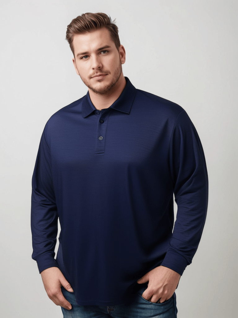 Long Sleeve Wool Polo Shirt in Outer Space Blue