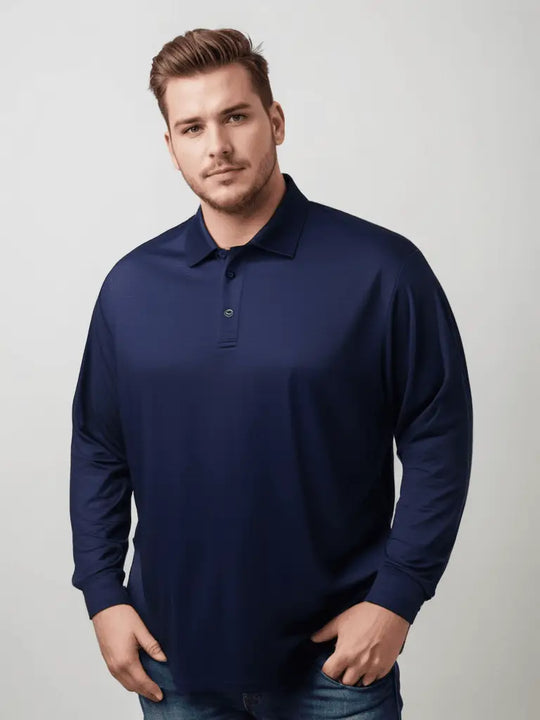 Long Sleeve Wool Polo Shirt in Outer Space Blue