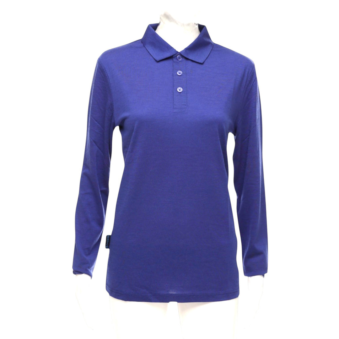 Blue long-sleeve polo shirt on a white background