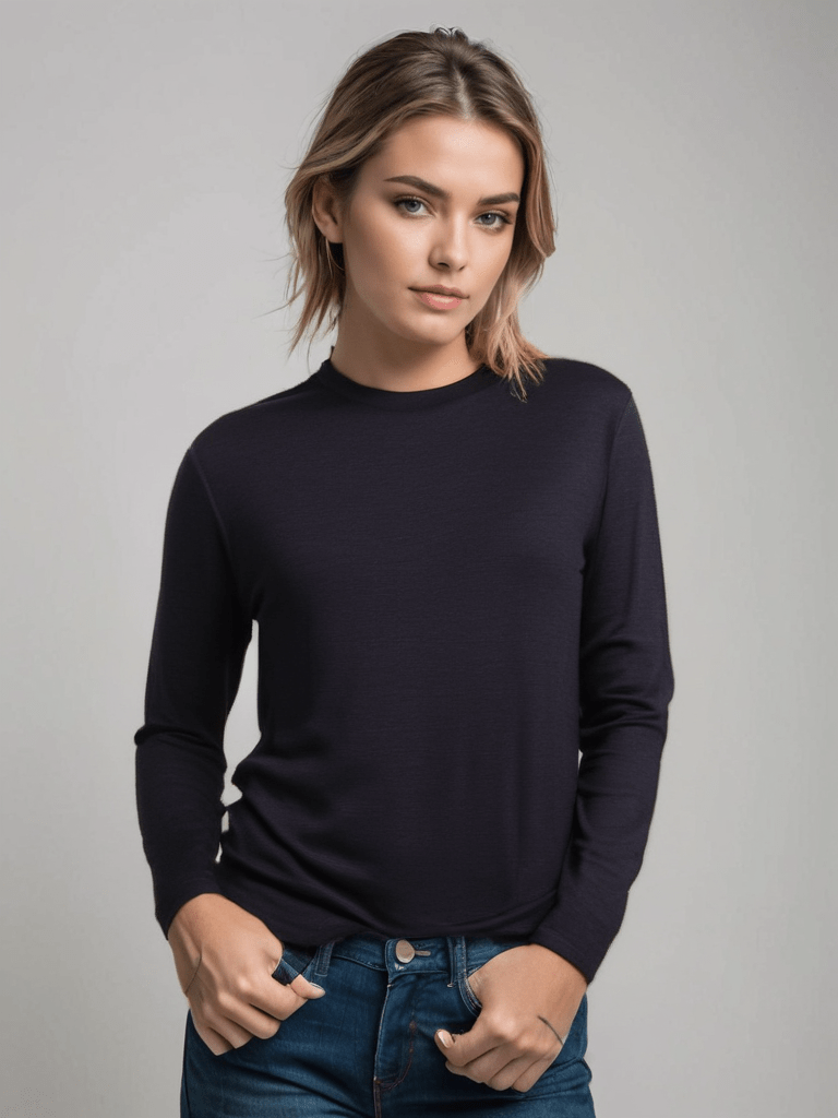 Merino Wool long Sleeve T-Shirt - Unisex - Black Melange - The Merino Polo