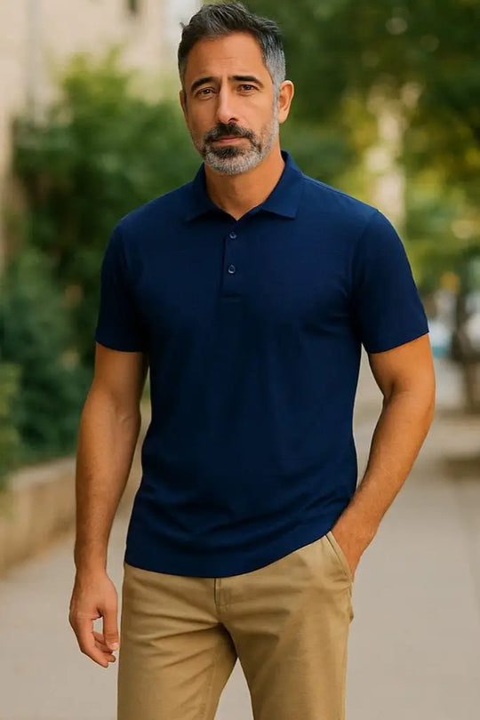 Men's Short Sleeve Polo - Australian Merino Wool - Light Navy Blue
