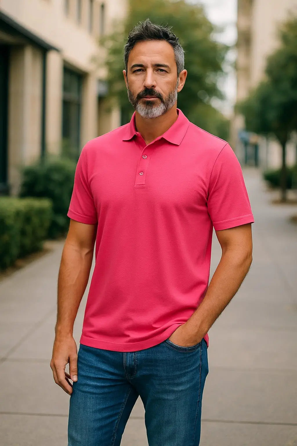 Men's Short Sleeve Polo - Australian Merino Wool -Pink