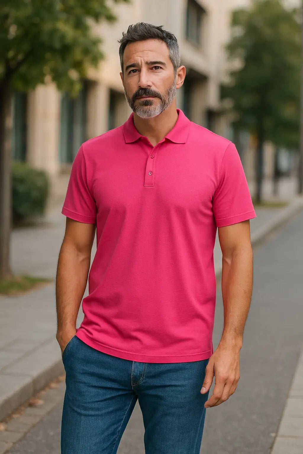Men's Short Sleeve Polo - Australian Merino Wool -Pink
