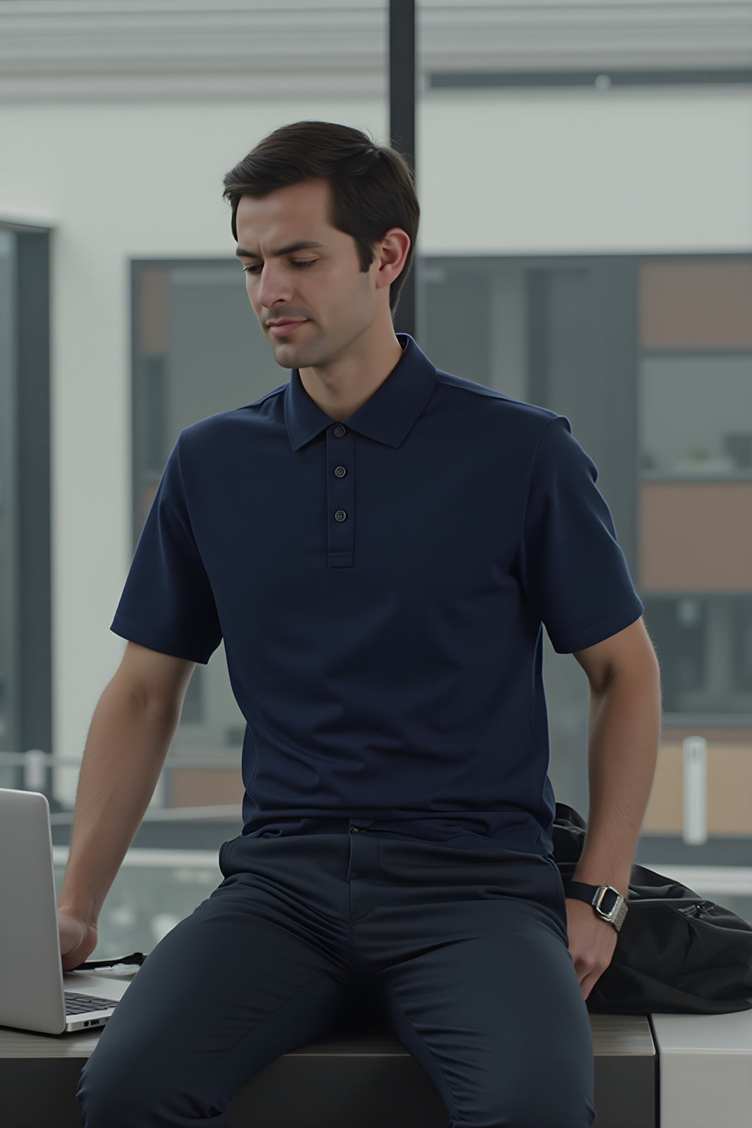 Men's Short Sleeve Polo - Australian Merino Wool - Outer Space Blue - The Merino Polo