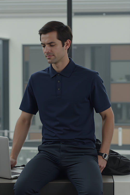 Men's Short Sleeve Polo - Australian Merino Wool - Outer Space Blue - The Merino Polo
