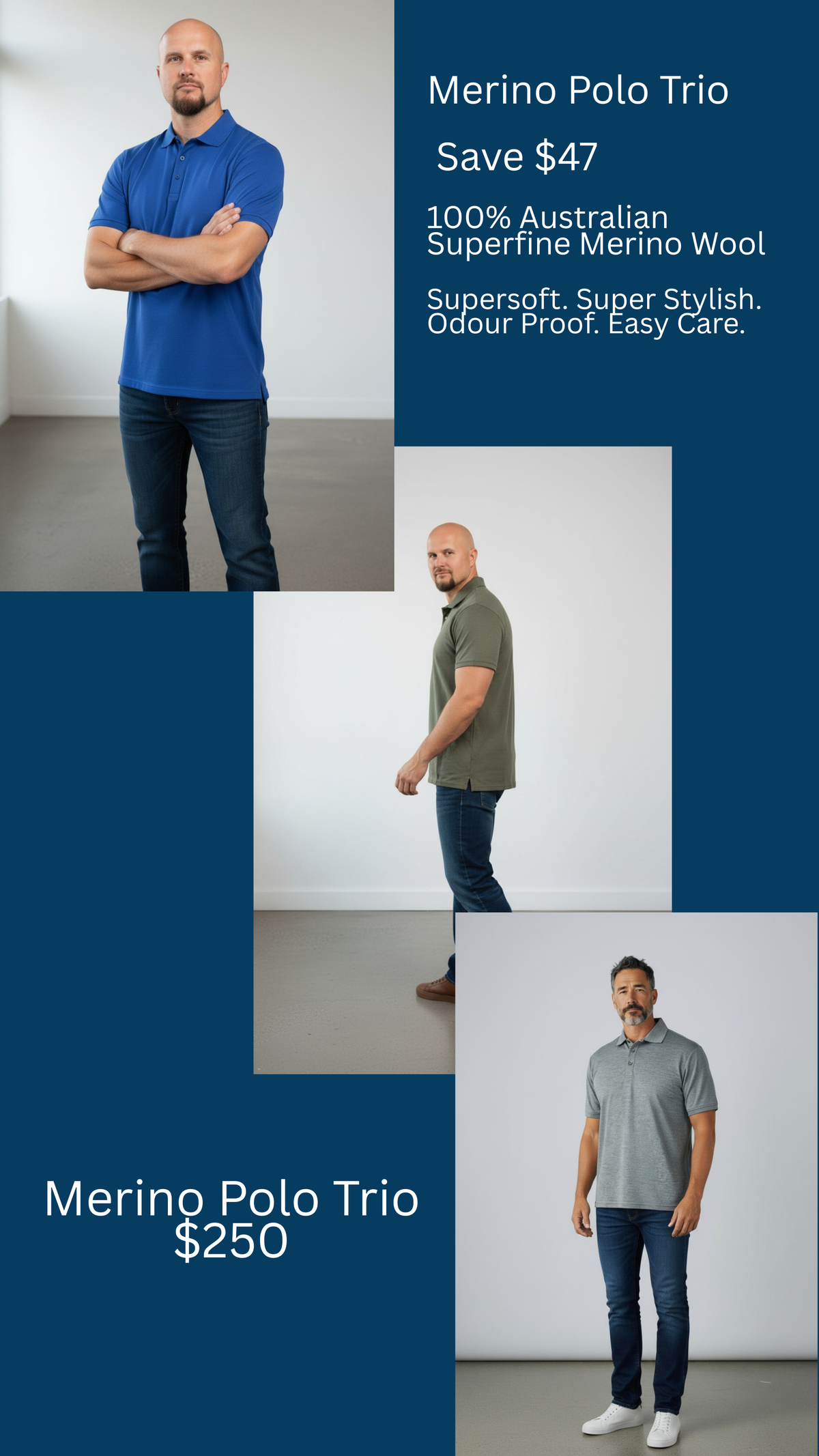 Men's Polo Trio - 100% Merino