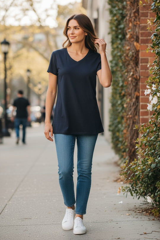 Lady's V-Neck Merino T-shirts