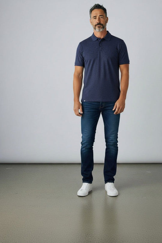 Man in merino wool polo shirt