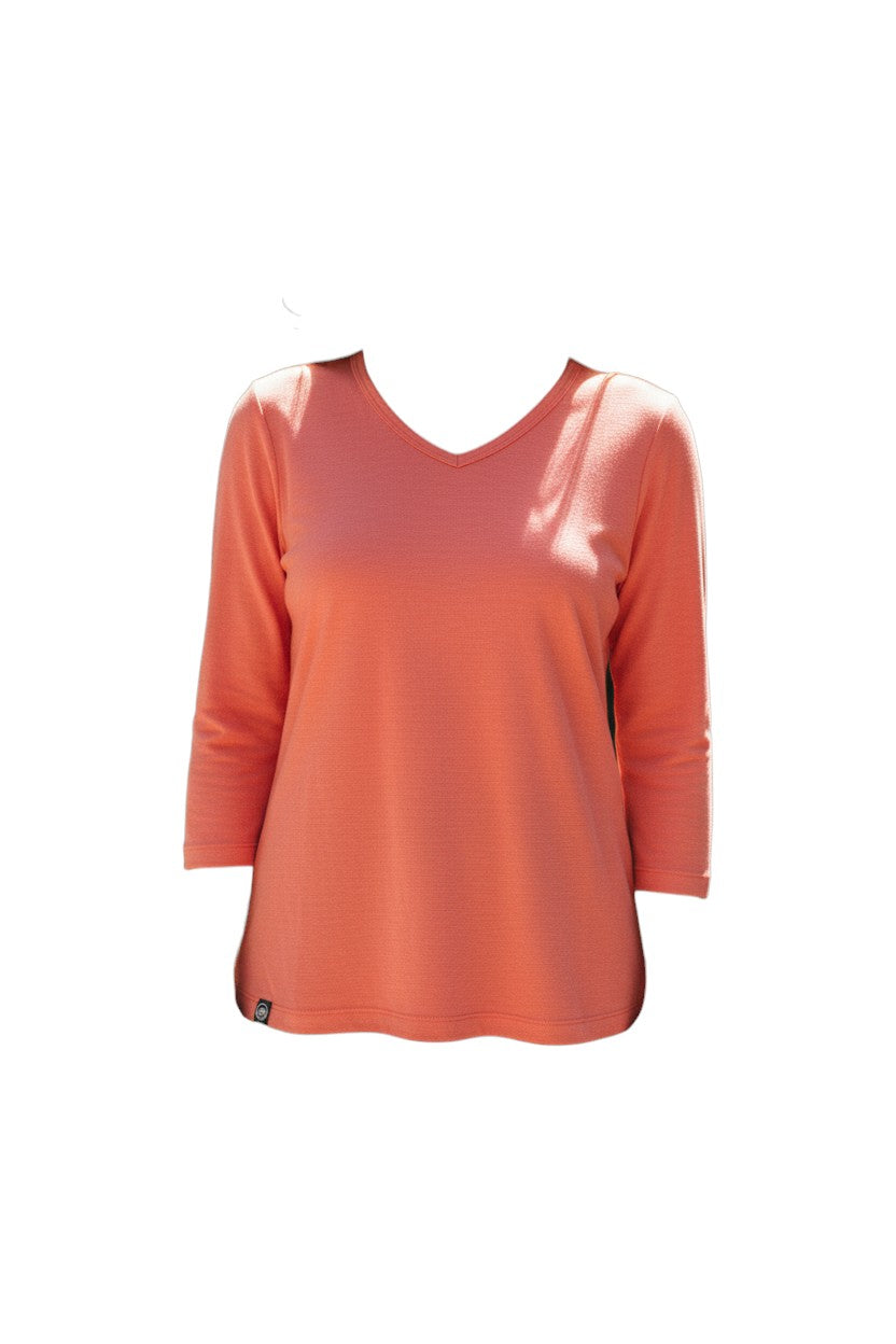 Peach Lady's V-Neck Merino T-shirts 3/4 Sleeve