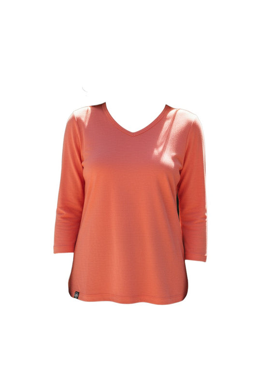 Peach Lady's V-Neck Merino T-shirts 3/4 Sleeve