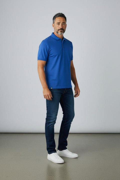 Man in merino wool polo shirt