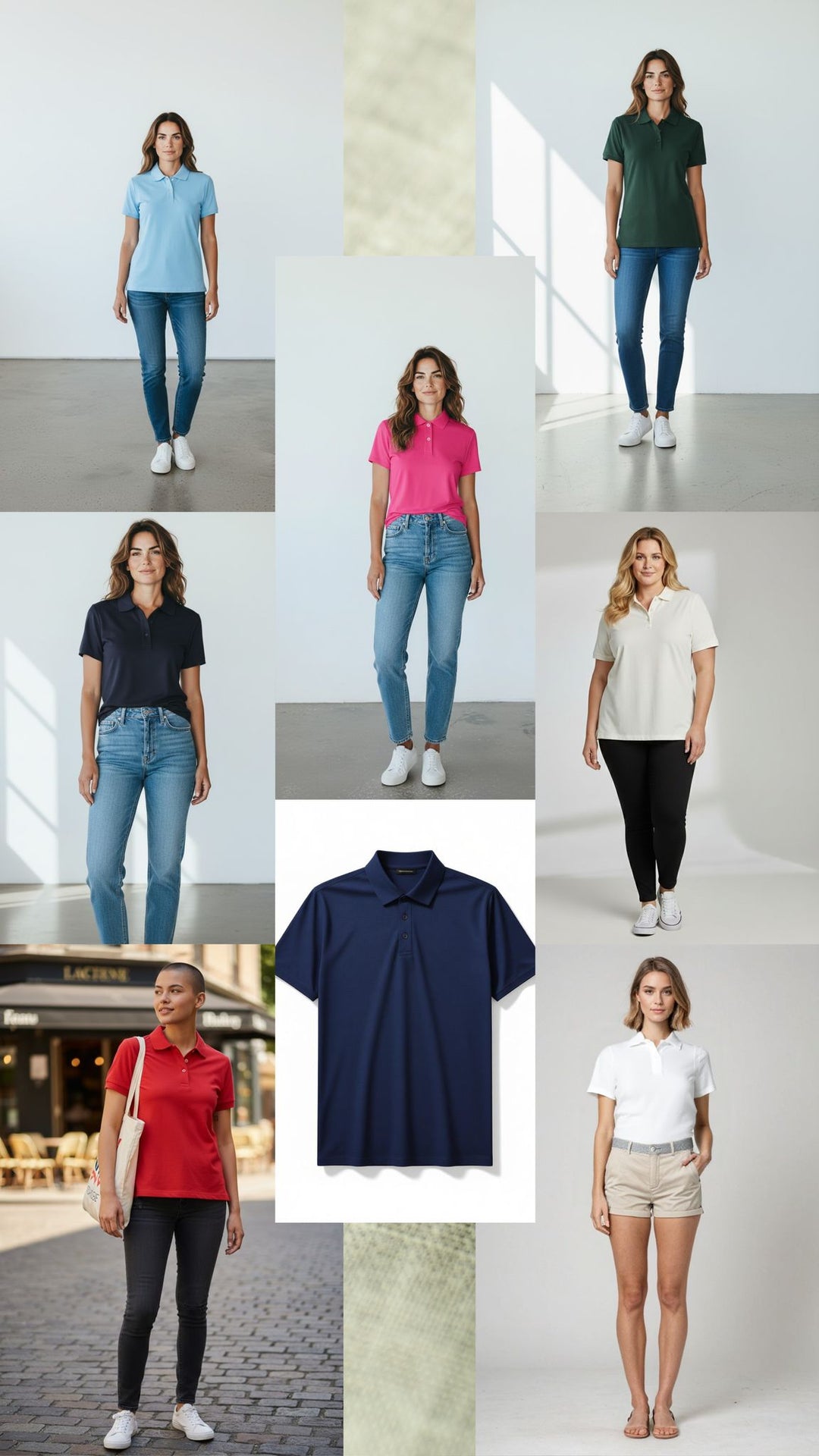 Women wearing merino wool polo shirts