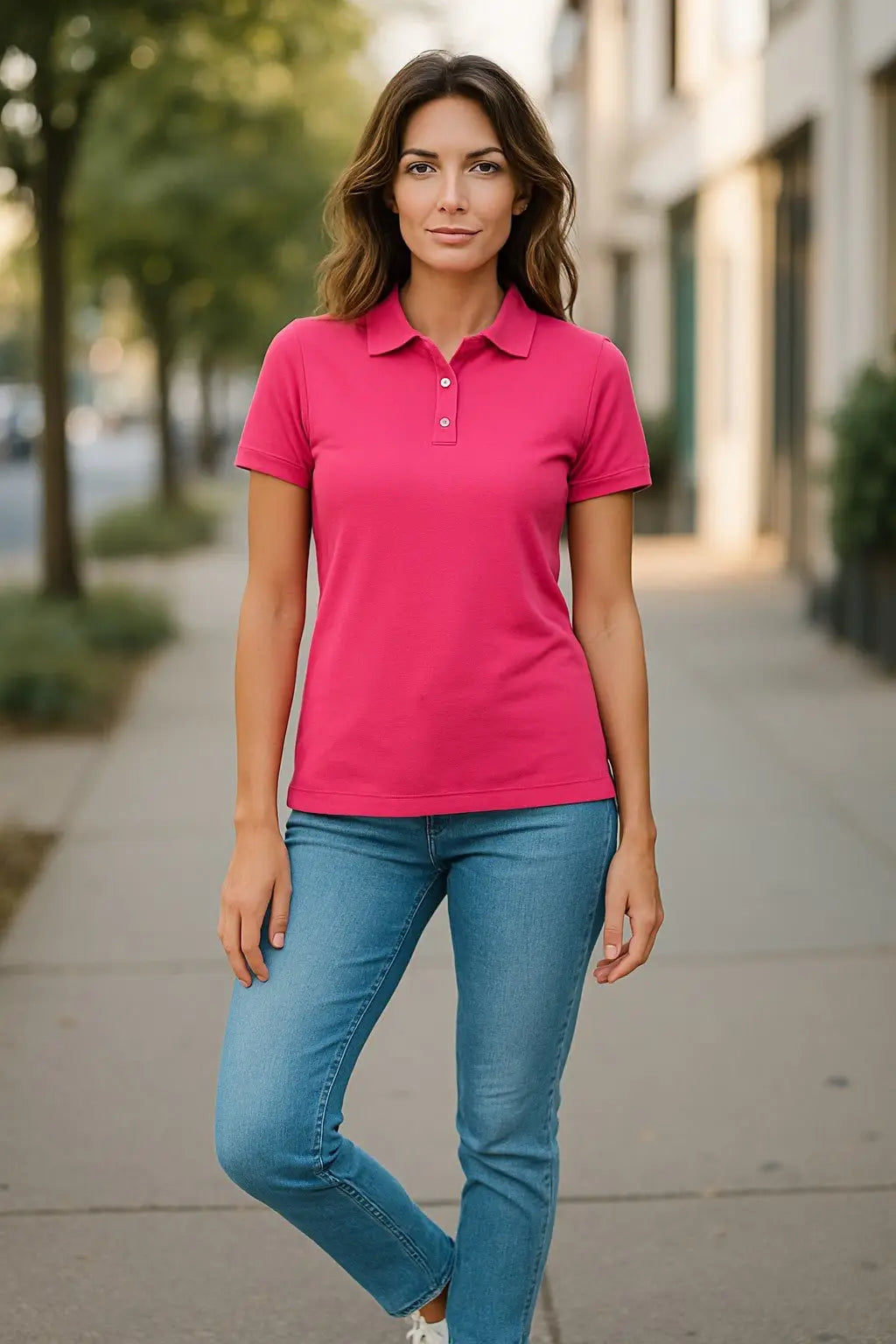 Women's Short Sleeve Polo - Australian Merino Wool - Pink