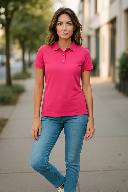 Women's Short Sleeve Polo - Australian Merino Wool - Pink