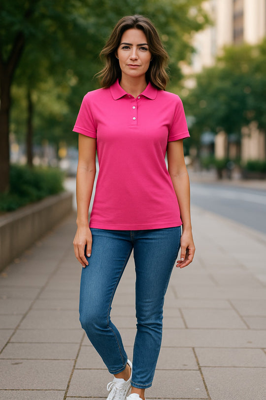 Women's Short Sleeve Polo - Australian Merino Wool - Pink