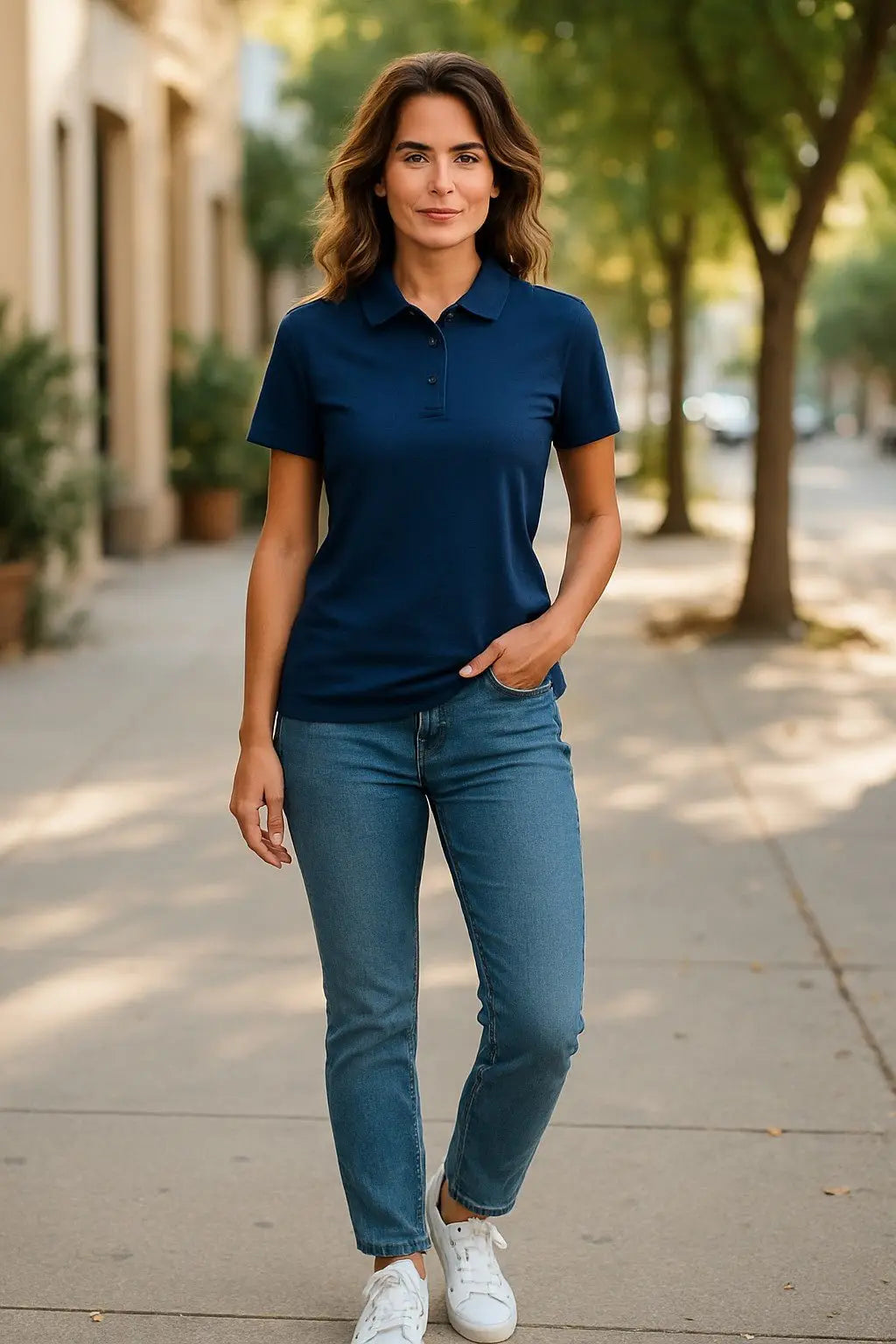 Women's Short Sleeve Polo - Australian Merino Wool - Navy Blue (Light)