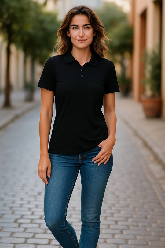 The Merino Polo - Women's Polo Shirt - Black - The Merino Polo