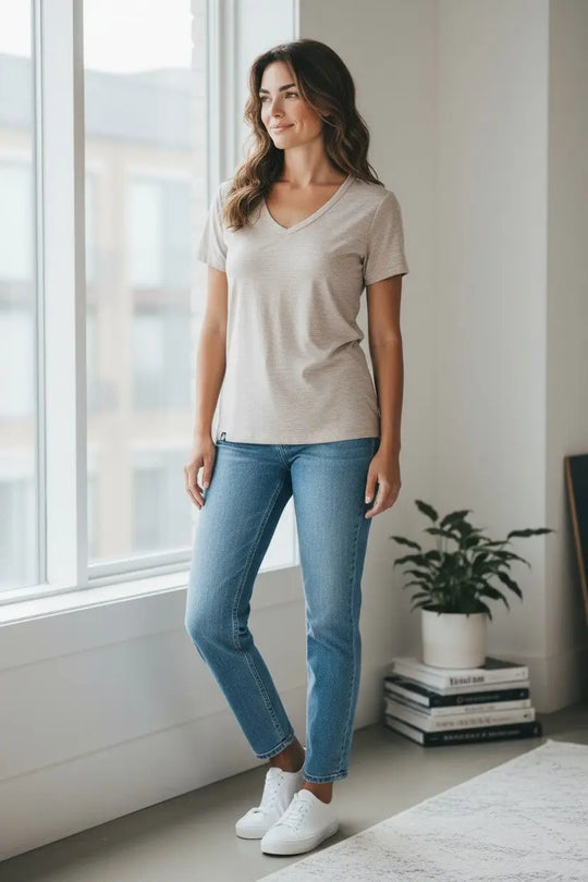 Women V-neck t-shirt - Cream White