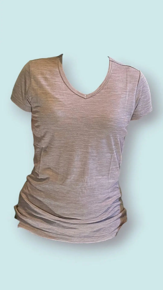 Light brown stripe merino wool t-shirt by @TheMerinoPolo