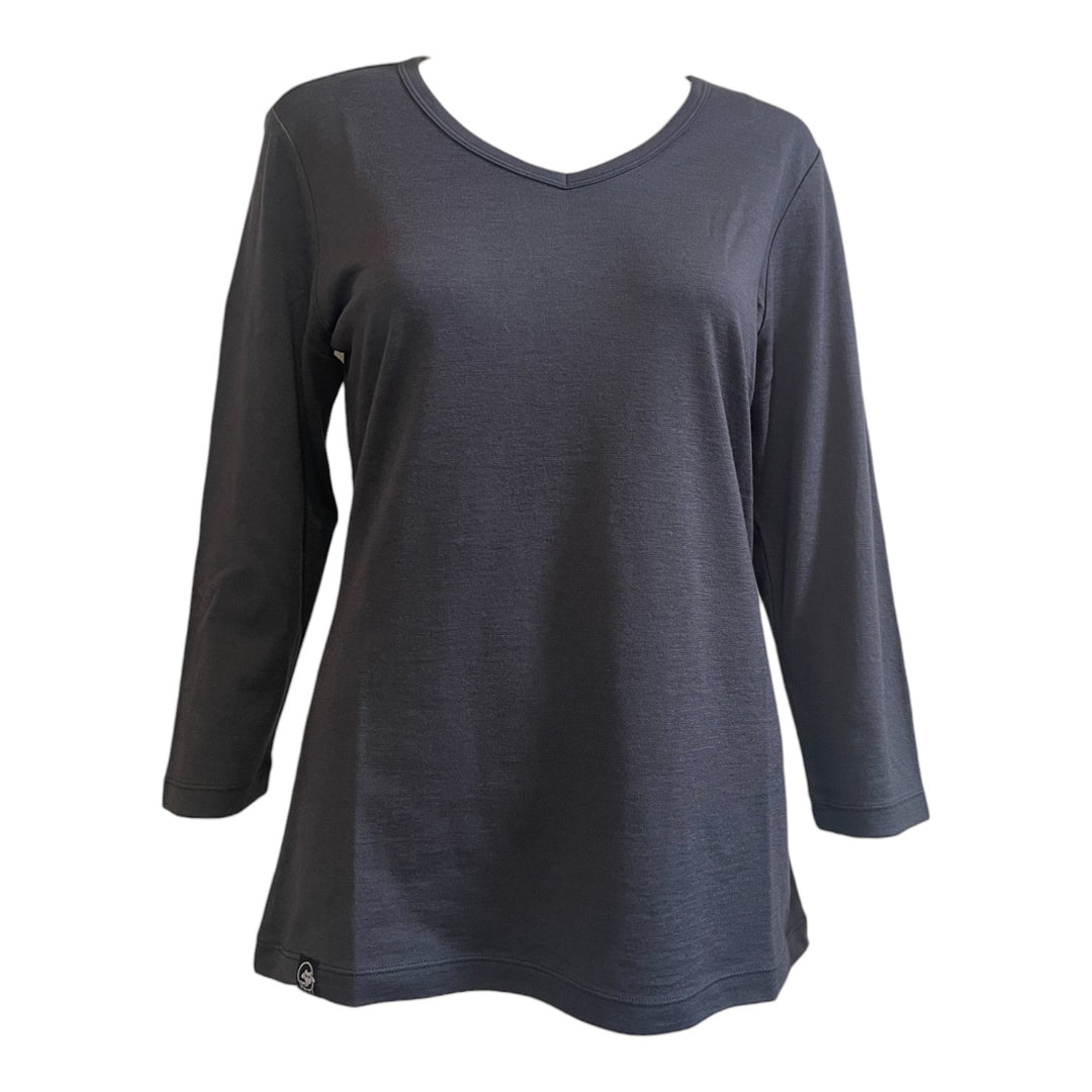 Gray long-sleeve top on a white background
