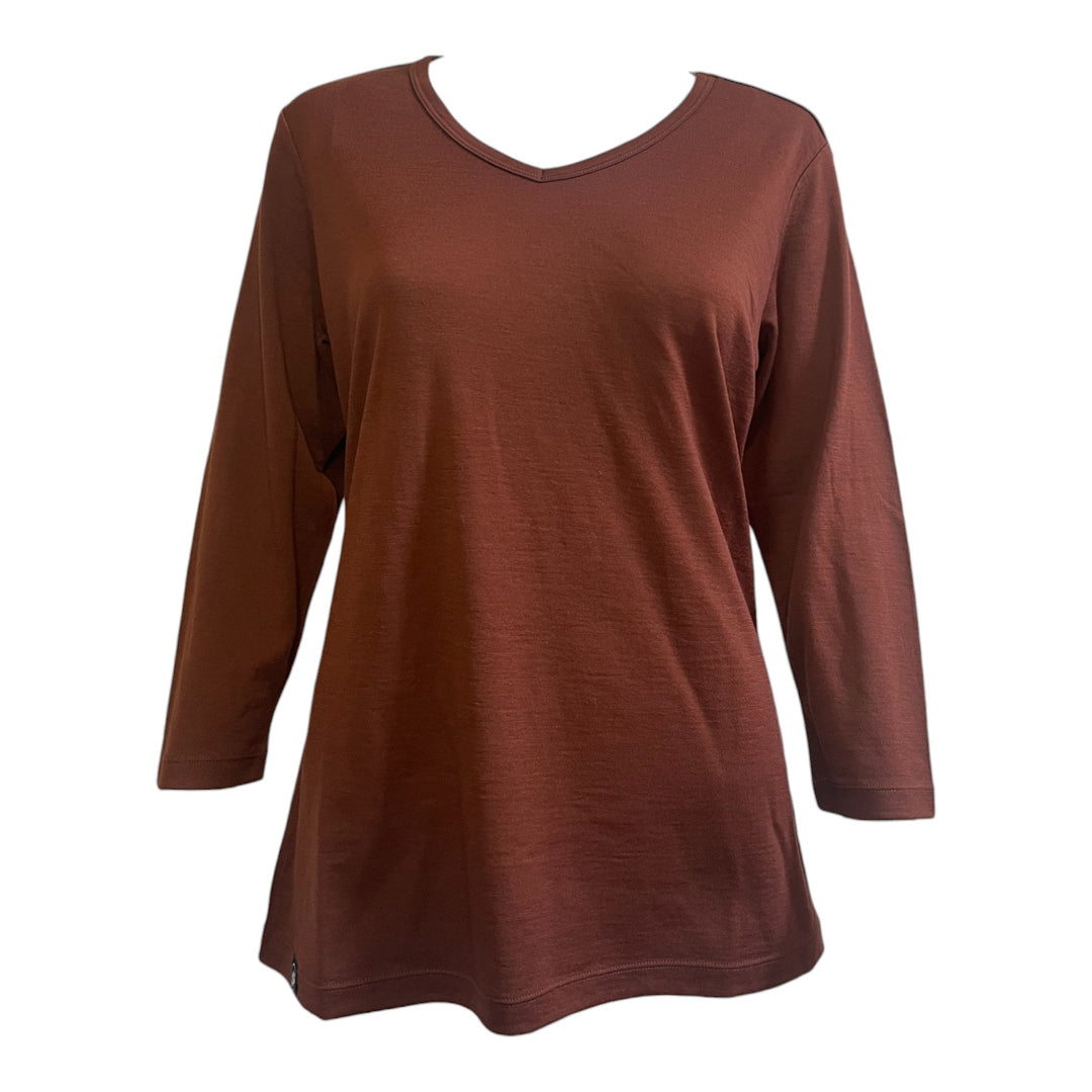 Brown long-sleeve top on a white background