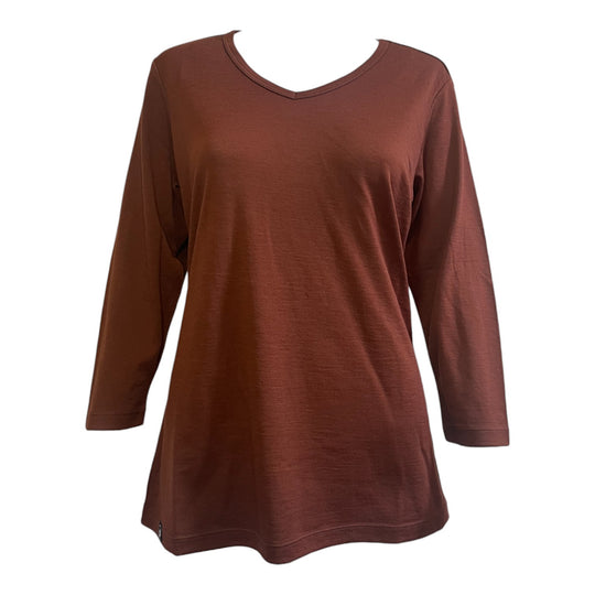 Brown long-sleeve top on a white background