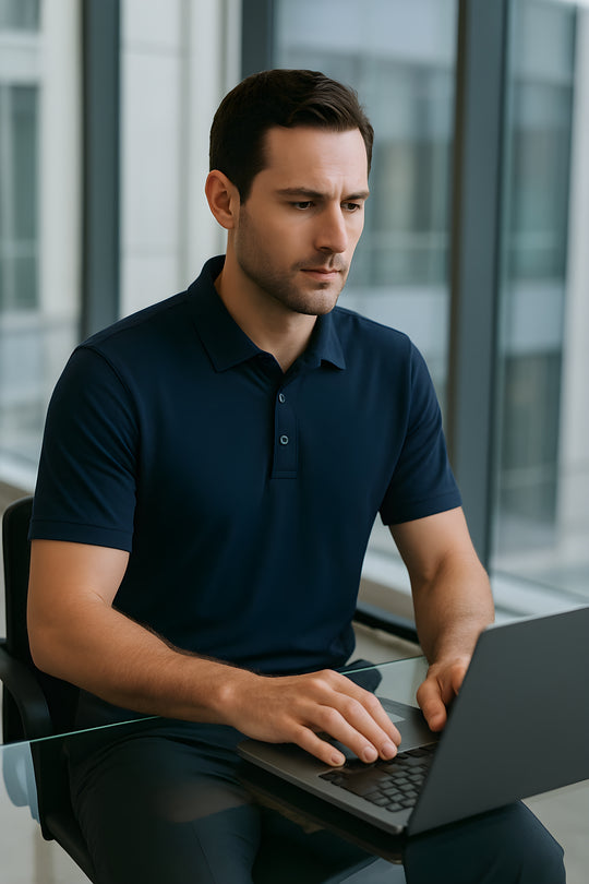 Men's Short Sleeve Polo - Australian Merino Wool - Outer Space Blue - The Merino Polo