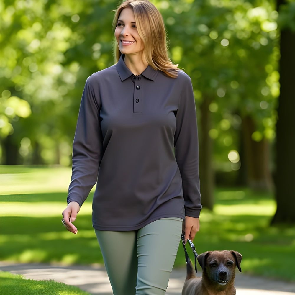 Polo Shirt Grey - Merino Long Sleeve - Charcoal Grey - Unisex - The Merino Polo