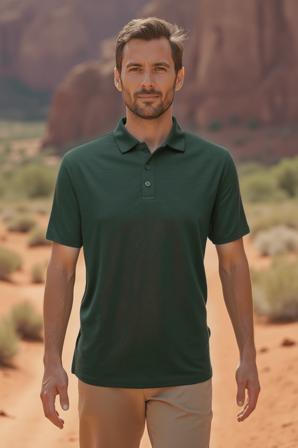 Men's Short Sleeve Polo - Australian Merino Wool - Dark Green