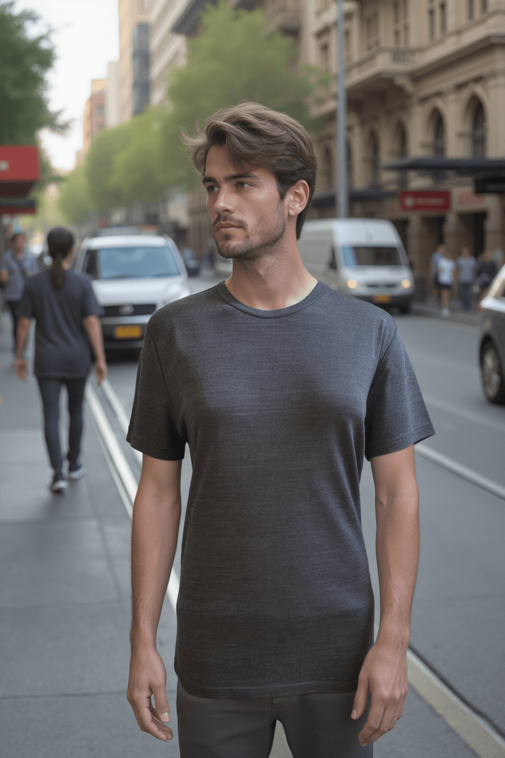 Merino Wool Crew Neck T-Shirt - Grey Melange - Unisex