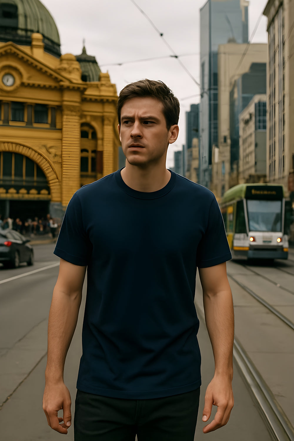 Merino Wool Crew Neck T-shirt Navy
