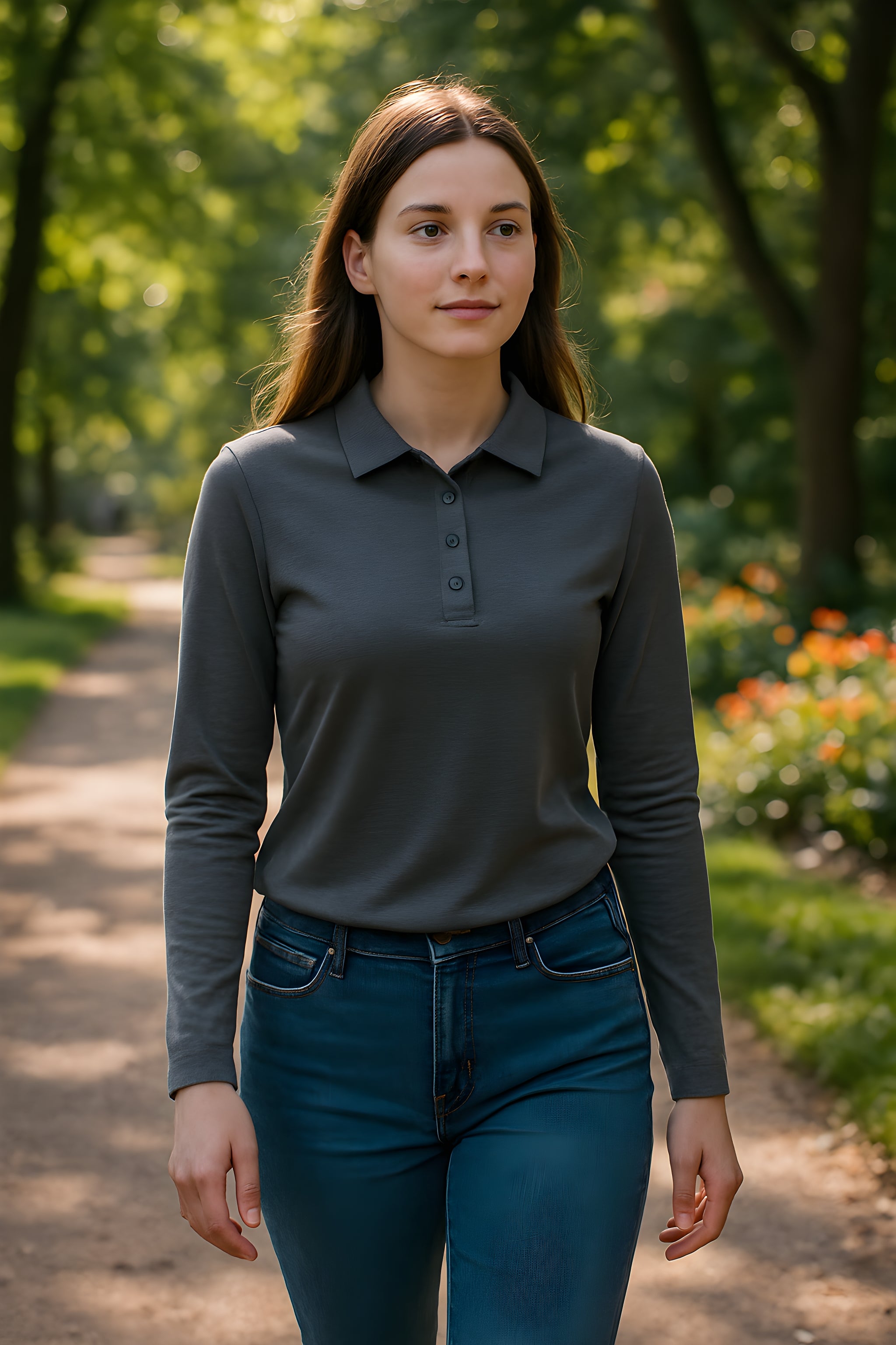 Long Sleeve Polo Shirt - Charcoal Grey - Unisex - The Merino Polo