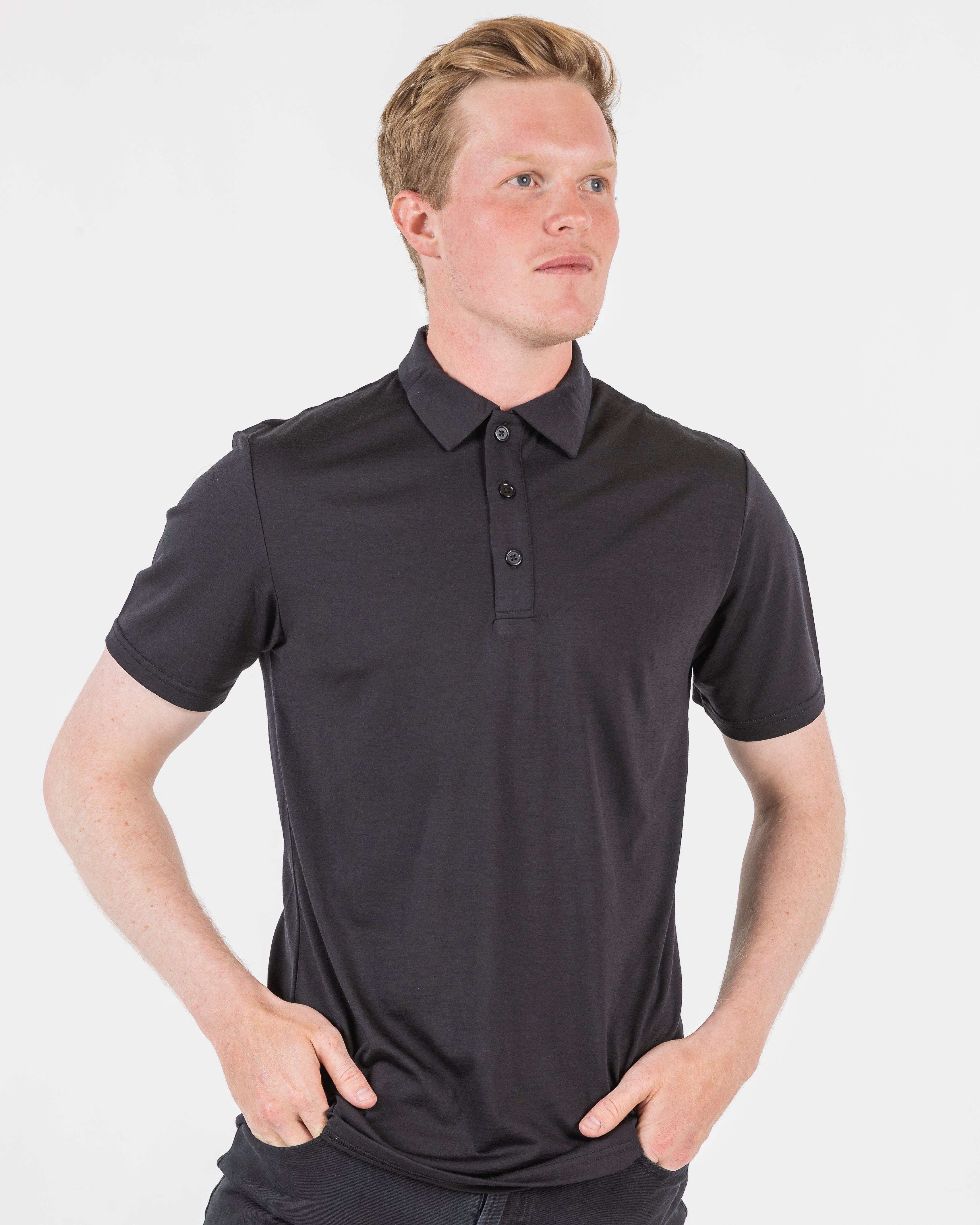 Men's Polo Shirt - Australian Merino Wool in Black - The Merino Polo