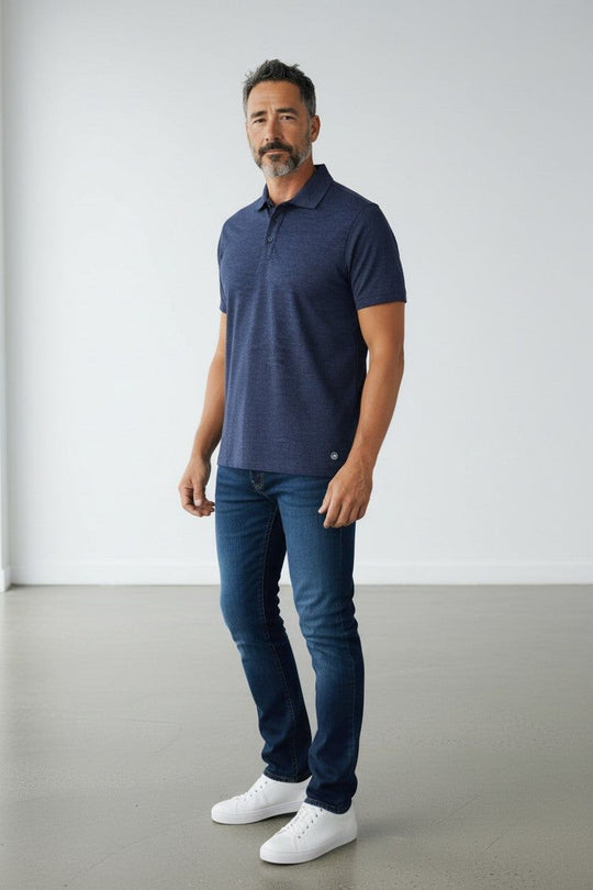 Man in merino wool polo shirt