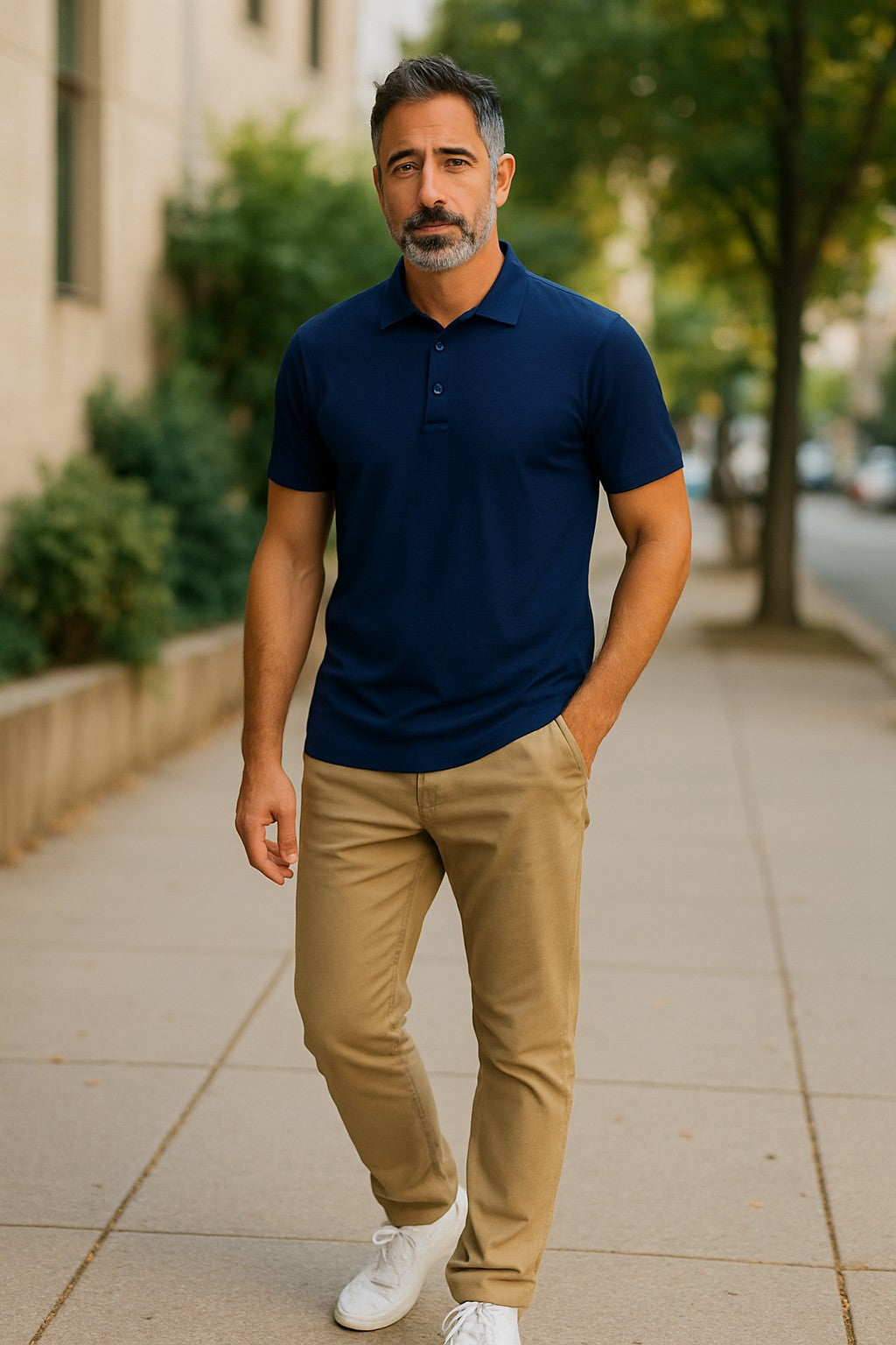 Men's Short Sleeve Polo - Australian Merino Wool - Light Navy Blue