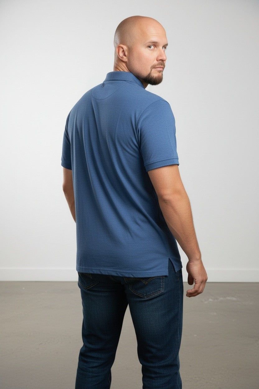 Man in merino wool polo shirt
